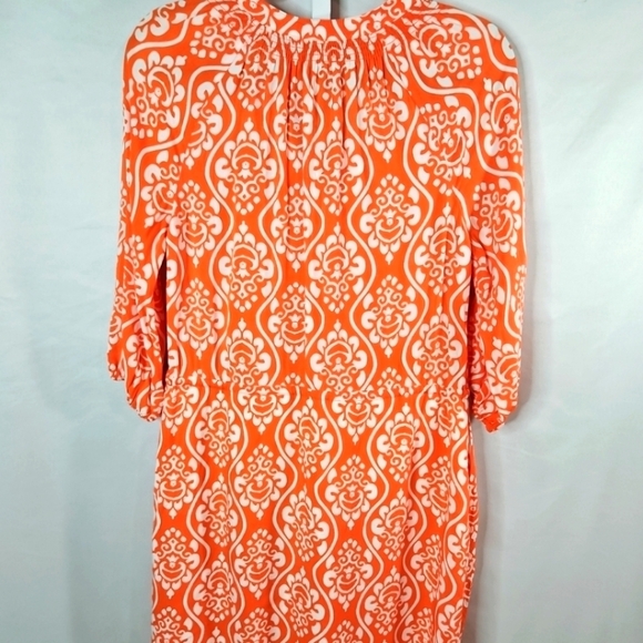 crown & ivy Orange & White 3/4 Sleeve Drawstring Waist Dress Size 4 - Picture 8 of 8